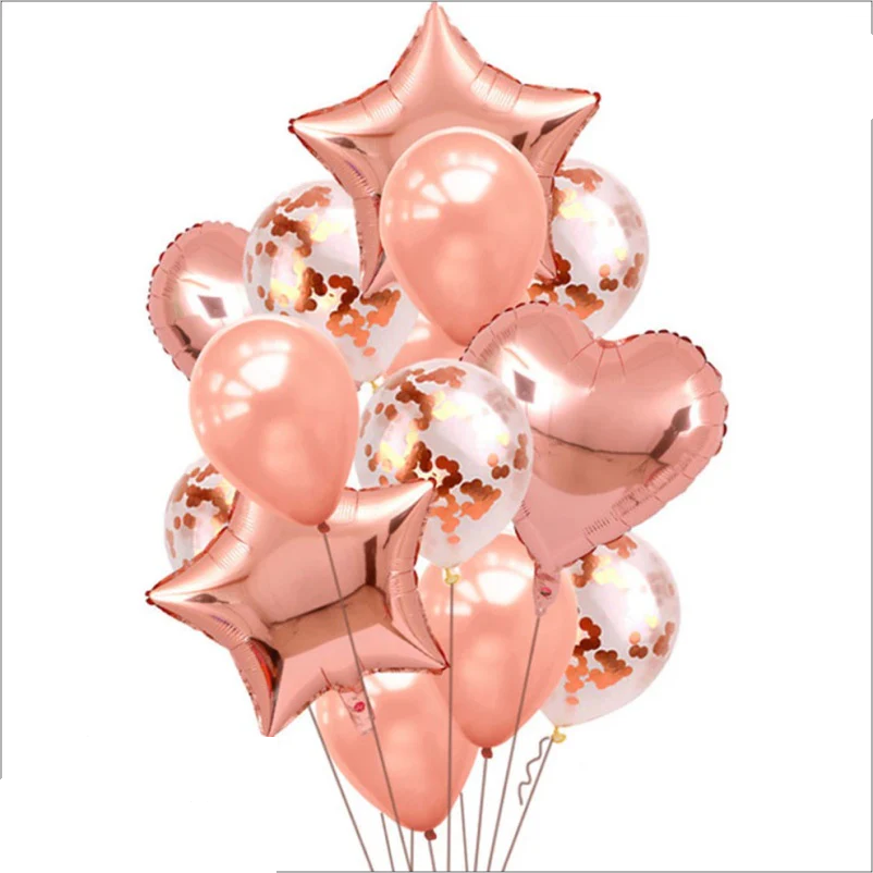 14 Pcs Confetti Decorative Party Balloons Set (Star, Heart Shaped & Confetti Filled Latex Party Balloons Set) For Birthday and Event