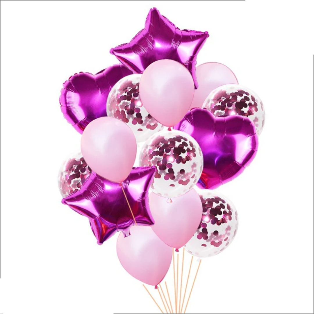 14 Pcs Confetti Decorative Party Balloons Set (Star, Heart Shaped & Confetti Filled Latex Party Balloons Set) For Birthday and Event