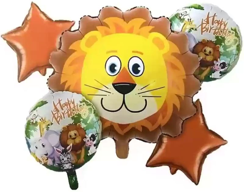 Tiger Face Theme Foil Balloon Foil Balloon Set of -5 Piece For Birthday Day Party