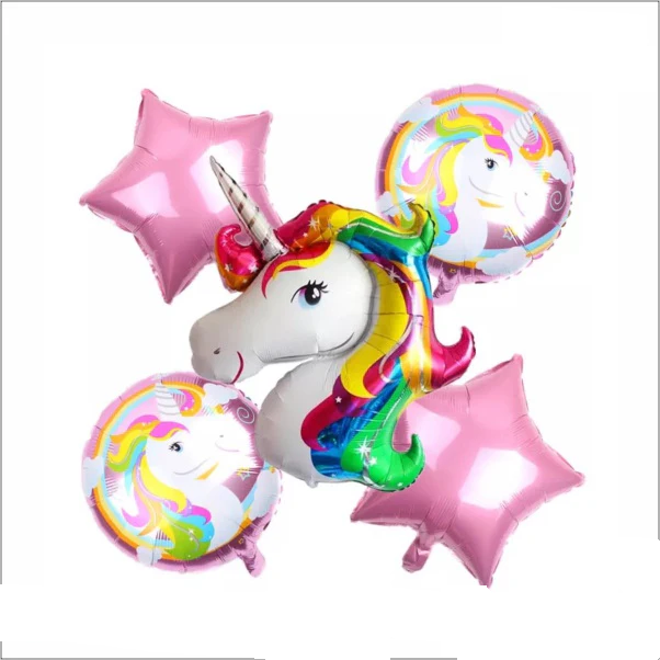 Unicorn Character Foil Balloon Set - 5 Pieces For Unicorn Theme Party Celebration