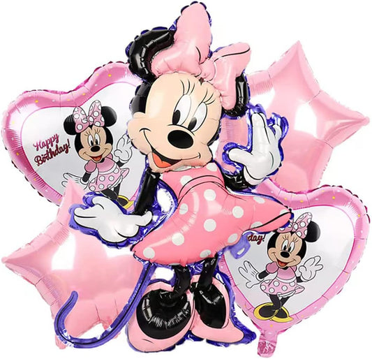 Mini Mouse Foil Balloon Set - 5 Pieces For Mini Mouse Theme Party Celebration