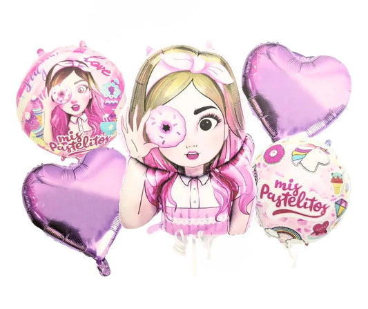 Girl with Donuts Foil Balloon, Pink donuts Balloons for kids Party Decoration, pink heart Balloons, Donut cup cake Theme, Candy theme, ice cream theme
