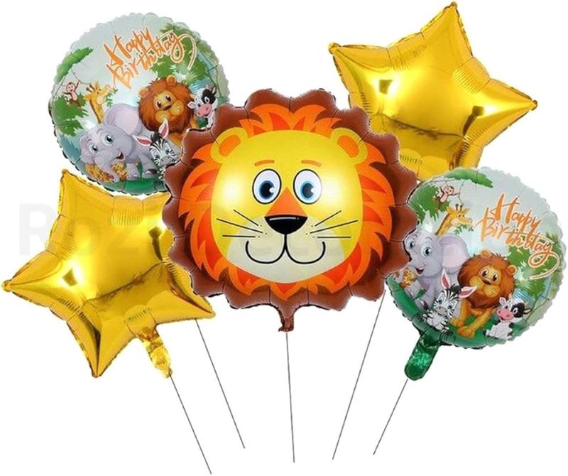 Tiger Face Theme Foil Balloon Foil Balloon Set of -5 Piece For Birthday Day Party