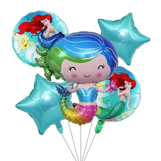 Little Mermaid Theme Foil Balloon Foil Balloon Set of -5 Piece For Birthday Day Party