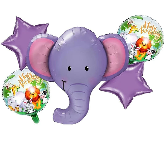 Smiling Elephant Face Character Foil Balloon Set - 5 Pieces For Smiling Elephant Face Theme Party Celebration