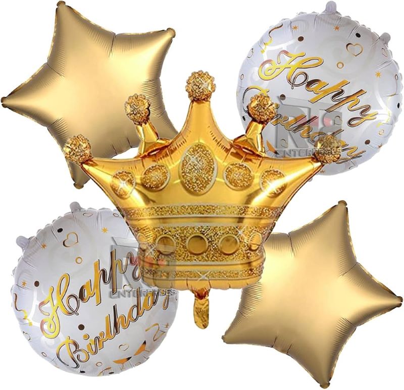 Golden Crown King Foil Balloon Foil Balloon Set of -5 Piece For Birthday Day Party