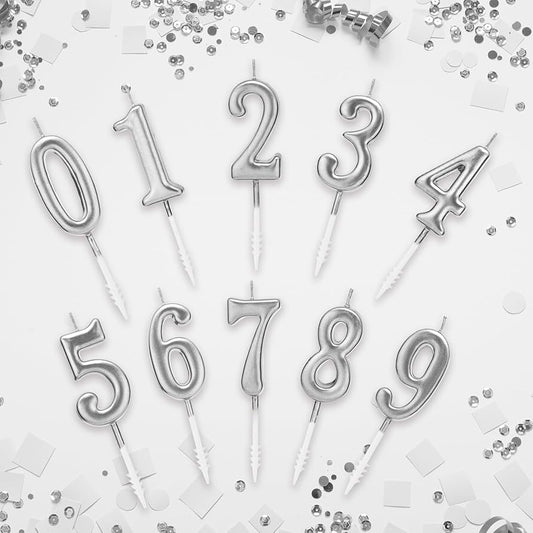 Silver Numbers Candles For Birthday, Anniversary Cake Decoration and Celebration