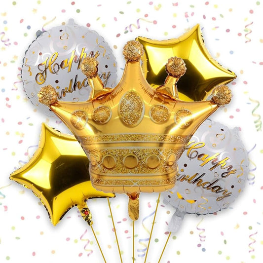 Golden Crown King Foil Balloon Foil Balloon Set of -5 Piece For Birthday Day Party