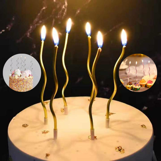 Twisty Birthday Candles Set of 6, Metallic Color Curly Candles For Birthday, Wedding, Anniversary and Event Decoration
