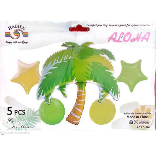 Palm Tree Foil Balloon Set - 5 Pieces For Palm Tree Theme Party Celebration