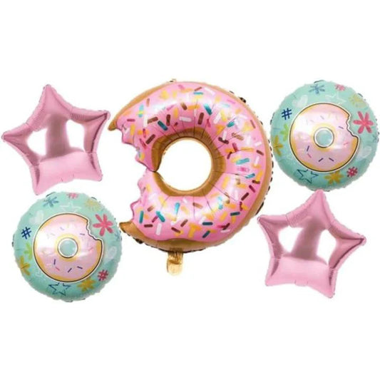 Donuts Theme Foil Balloon Set For Kids Birthday Party 5 Piece Set
