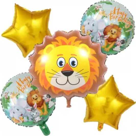 Tiger Face Theme Foil Balloon Foil Balloon Set of -5 Piece For Birthday Day Party