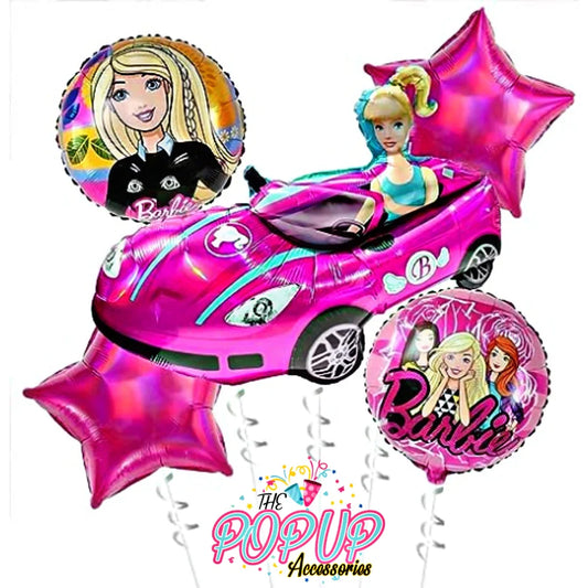 Barbie Birthday Theme Car shape Foil Balloons -  Barbie Doll Inspired Party Decorations (5pcs Set)