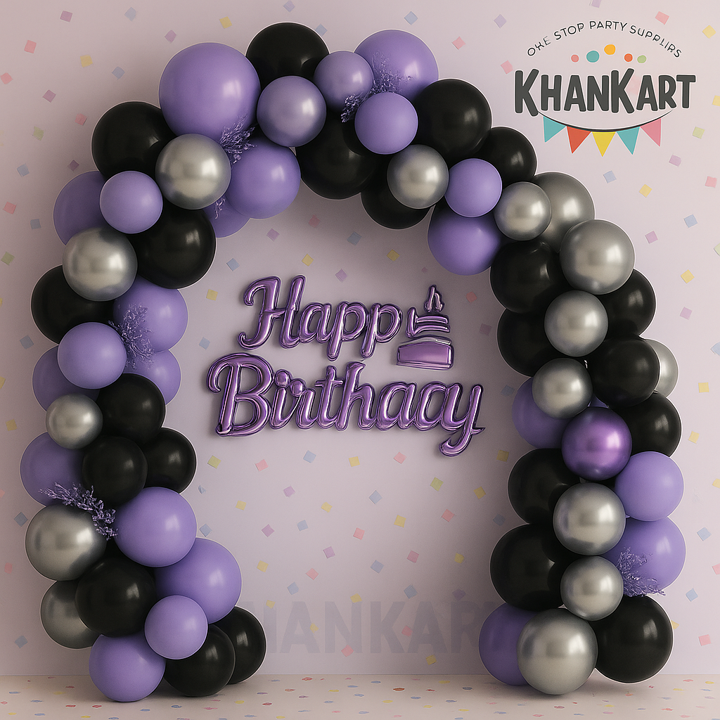 100 Piece Purple Black Metallic Silver  Balloon Theme Set For Party Decoration