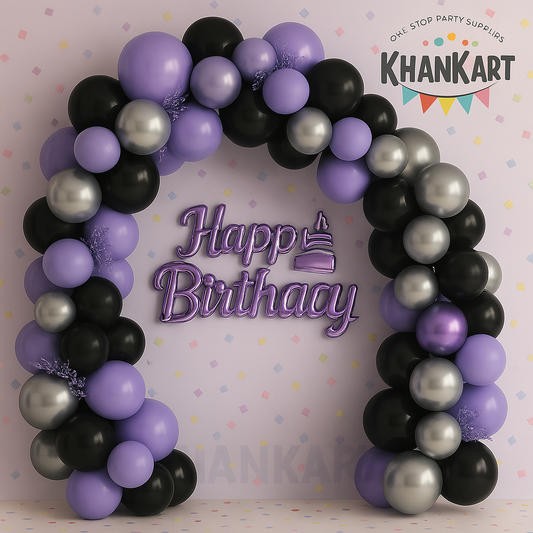 100 Piece Purple Black Metallic Silver  Balloon Theme Set For Party Decoration