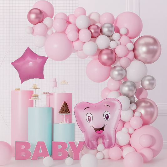1st Tooth Baby Pink White Silver Decoration Theme Set