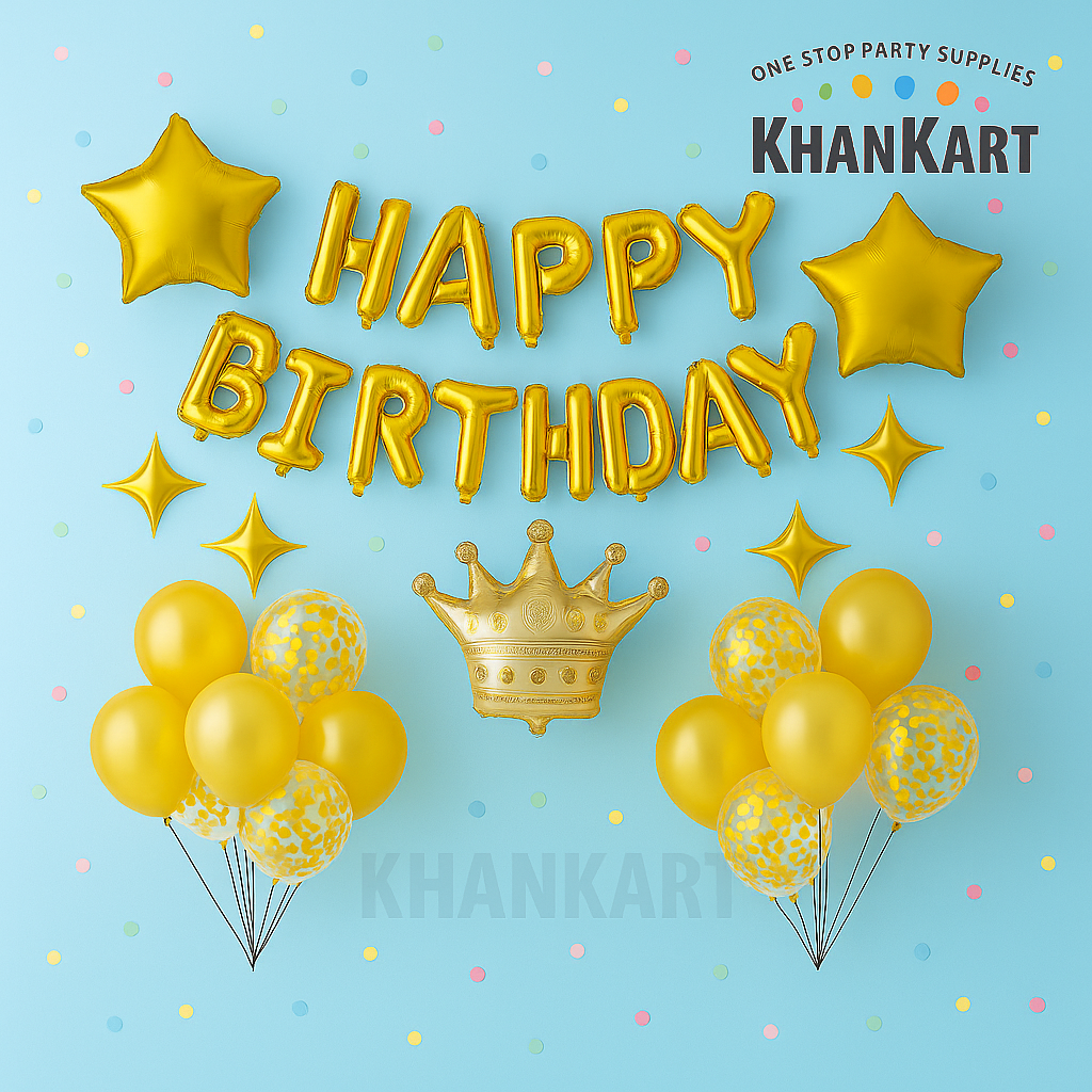 42 Piece Golden Happy Birthday Balloon Set For Party Decoration