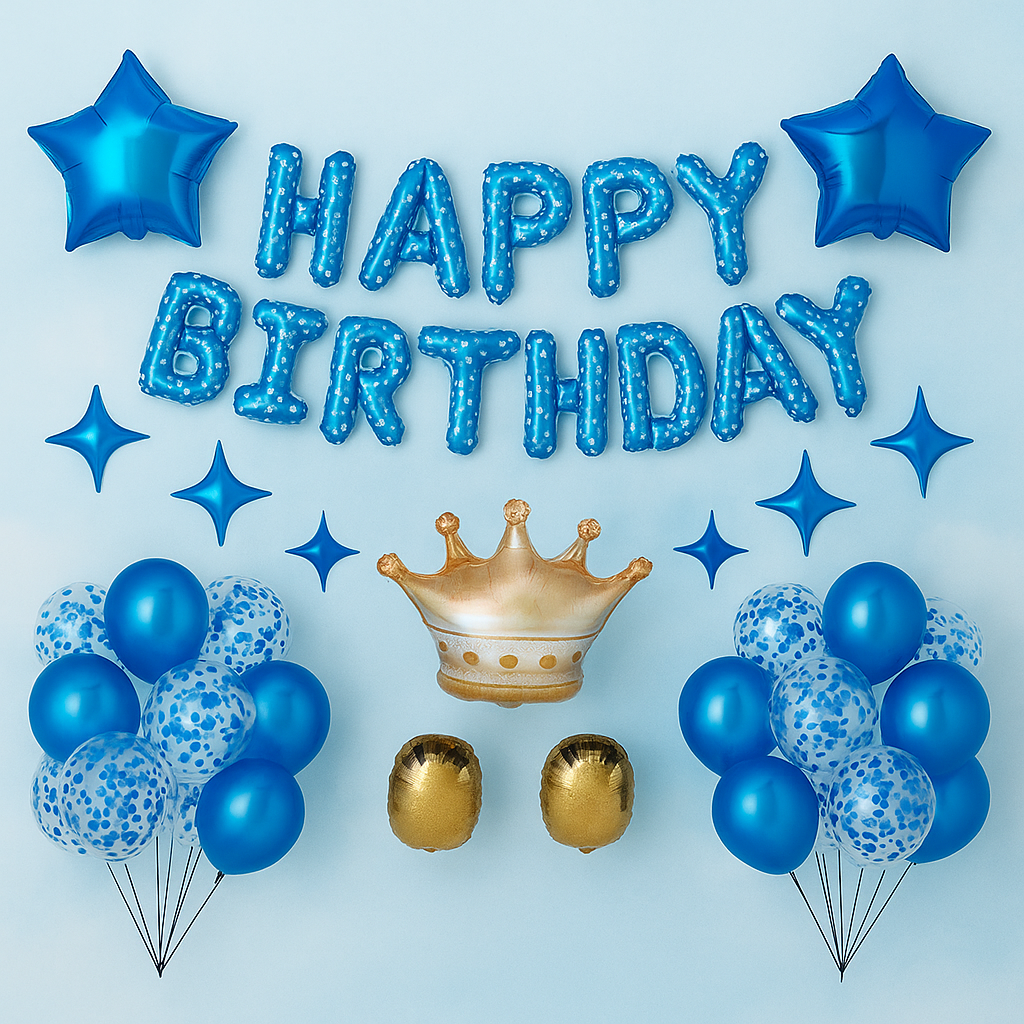 42 Piece Blue Happy Birthday Balloon Set For Party Decoration