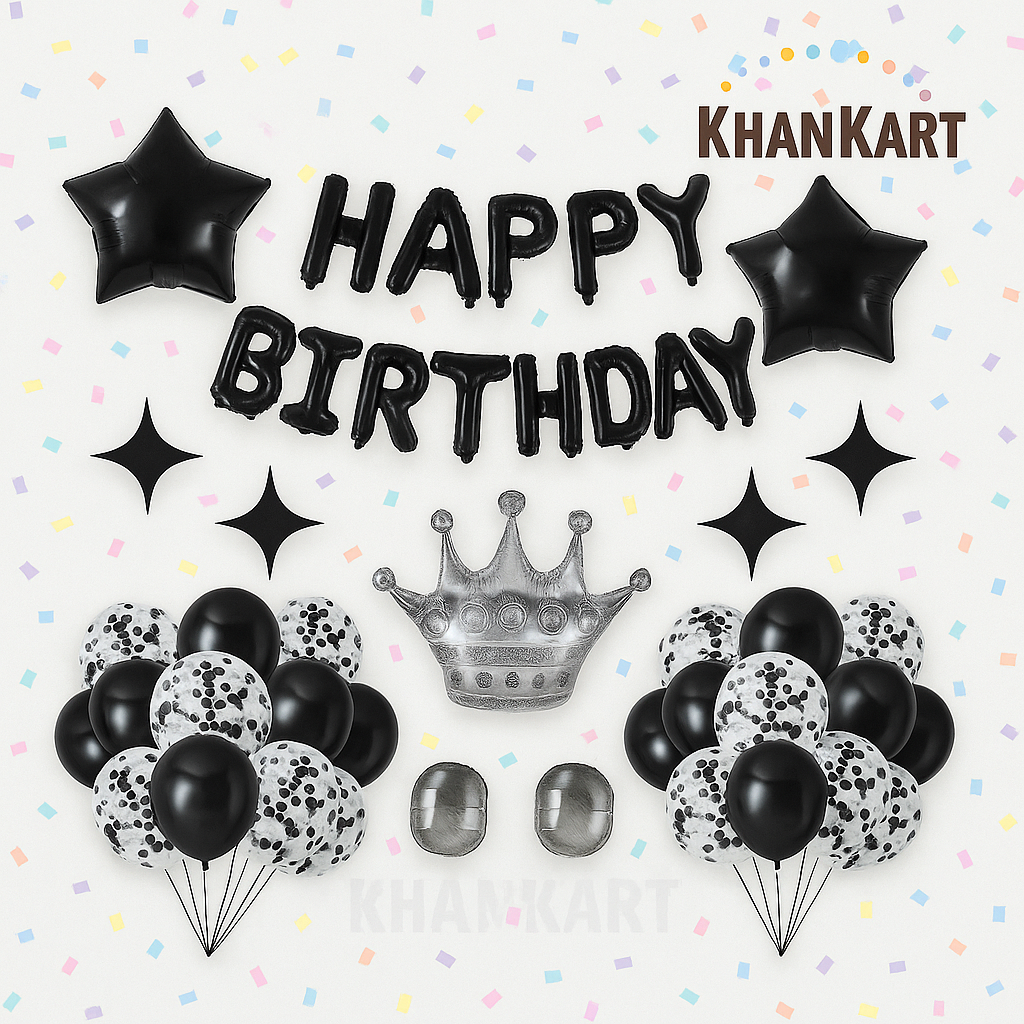 42 Piece Black Happy Birthday Balloon Set For Party Decoration