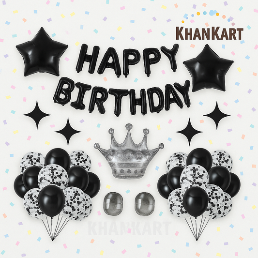 42 Piece Black Happy Birthday Balloon Set For Party Decoration