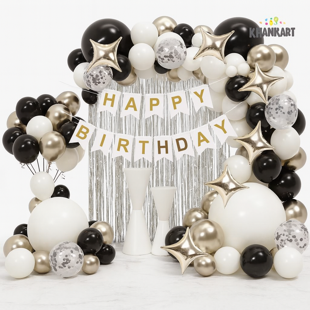 104pcs Silver & Black White Balloons Garland Theme Set For Bow Themed Party Decoration & Celebration