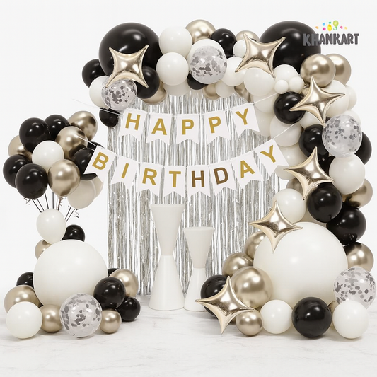 104pcs Silver & Black White Balloons Garland Theme Set For Bow Themed Party Decoration & Celebration