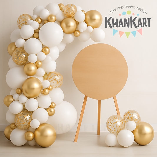 100 Piece White Metallic Golden  Confetti Balloon Theme Set For Party Decoration