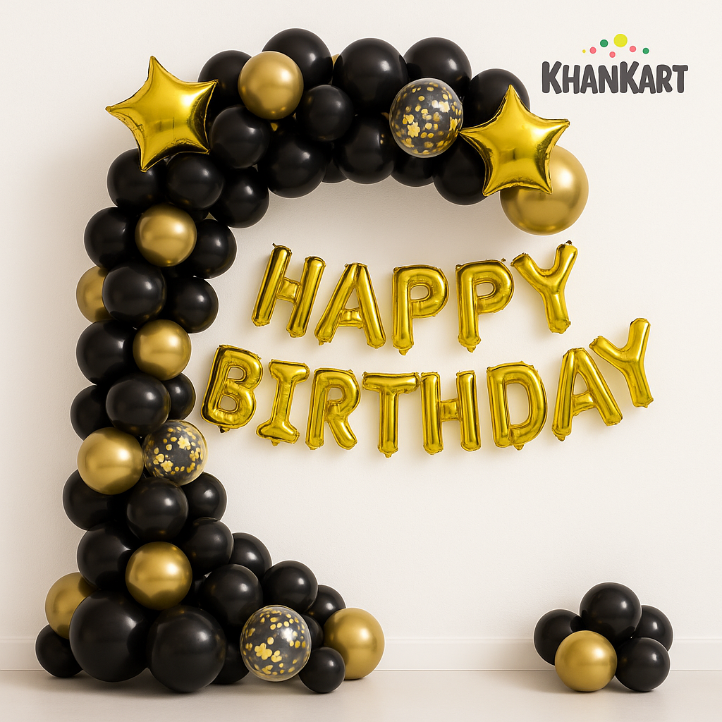 81pcs Golden& Black Balloons Garland Theme Set For Bow Themed Party Decoration & Celebration