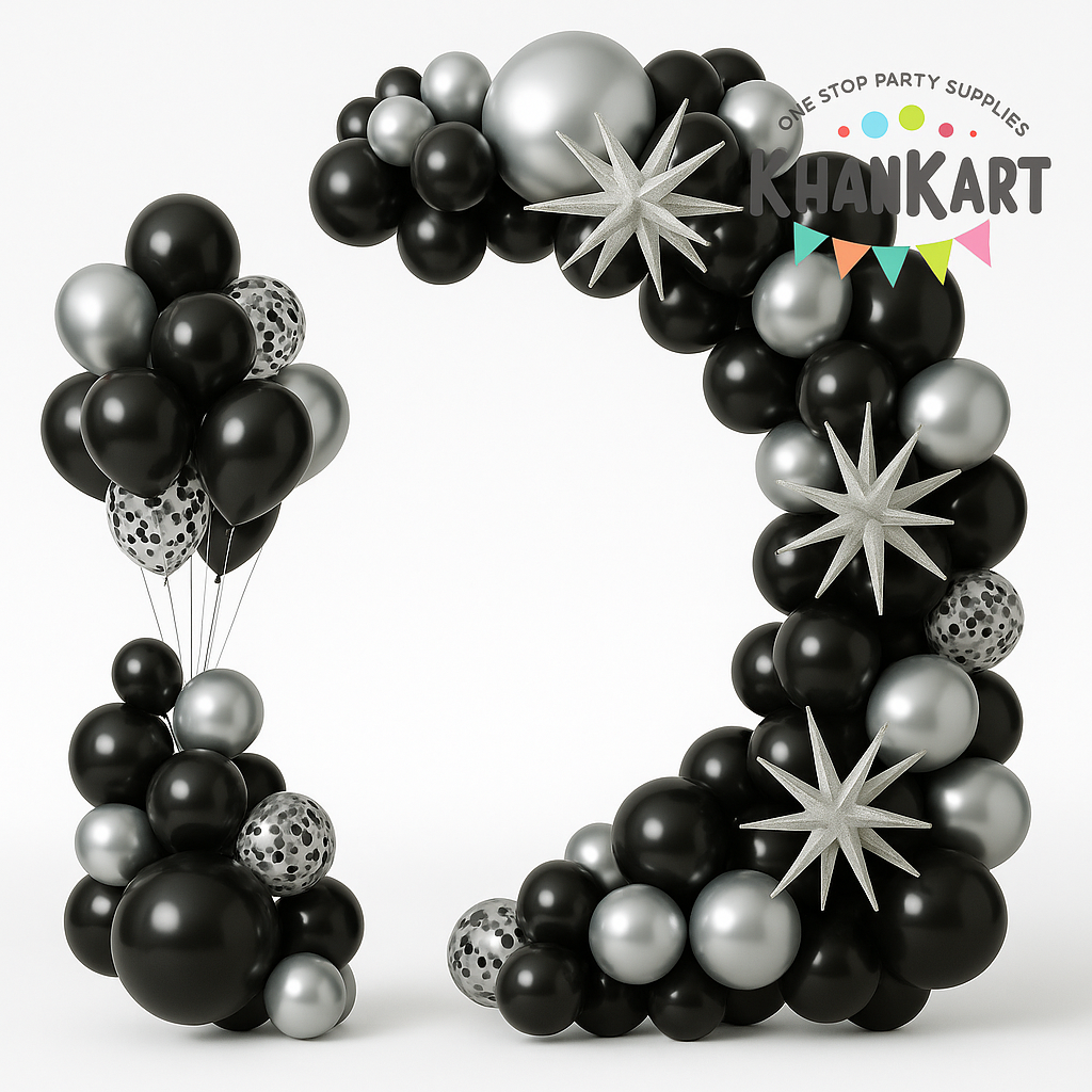 102pcs Silver & Black Balloons Garland Theme Set For Bow Themed Party Decoration & Celebration