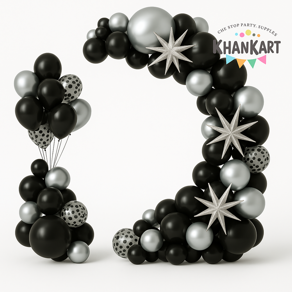 102pcs Silver & Black Balloons Garland Theme Set For Bow Themed Party Decoration & Celebration