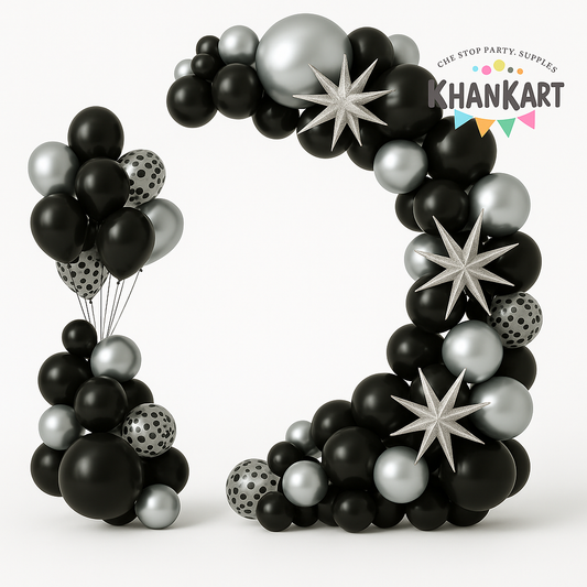 102pcs Silver & Black Balloons Garland Theme Set For Bow Themed Party Decoration & Celebration