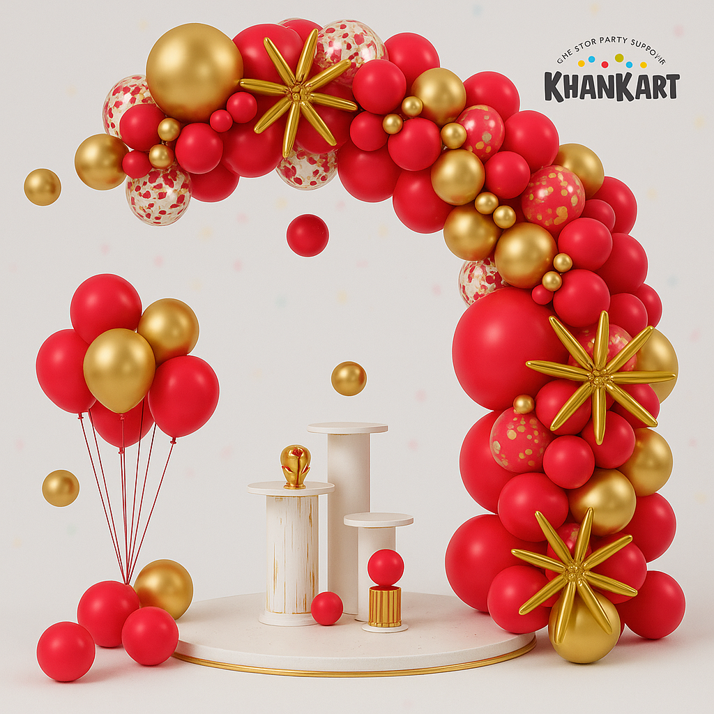 102pcs Red & Golden Balloons Garland Theme Set For Bow Themed Party Decoration & Celebration