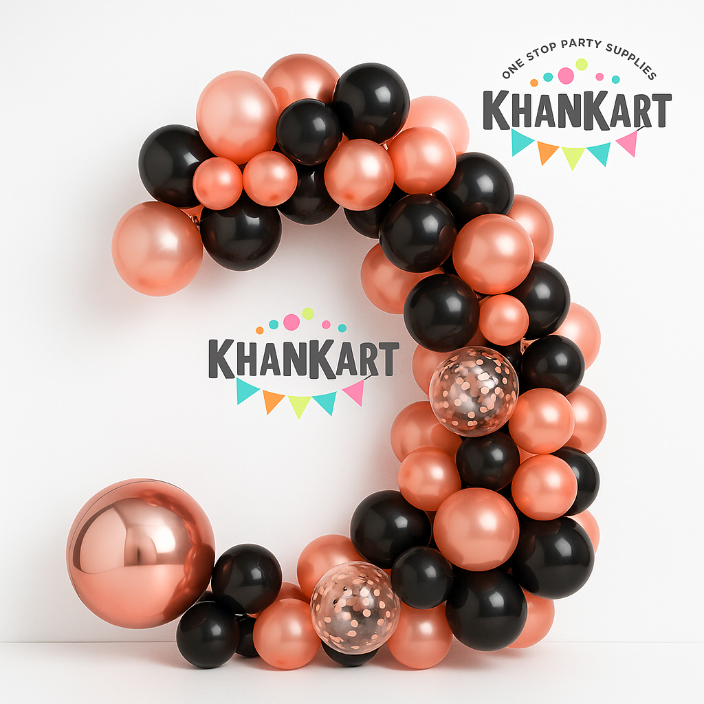102pcs  Rose Gold, Black, Peach, and Confetti balloons  Balloons Garland Theme Set For Bow Themed Party Decoration & Celebration