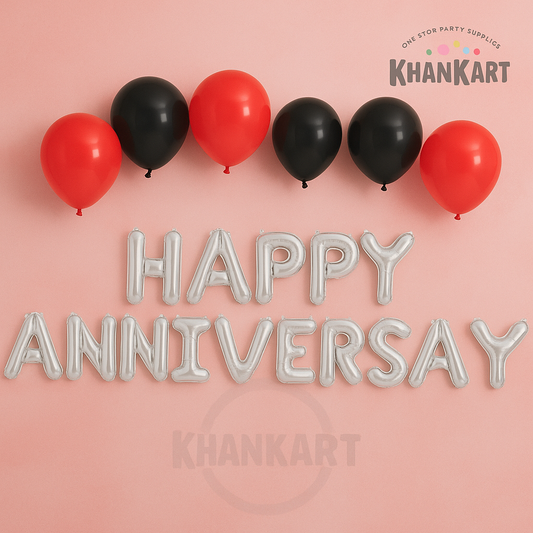 Silver Happy Anniversary Foil Balloons Set for Anniversary Theme Celebration & Decoration