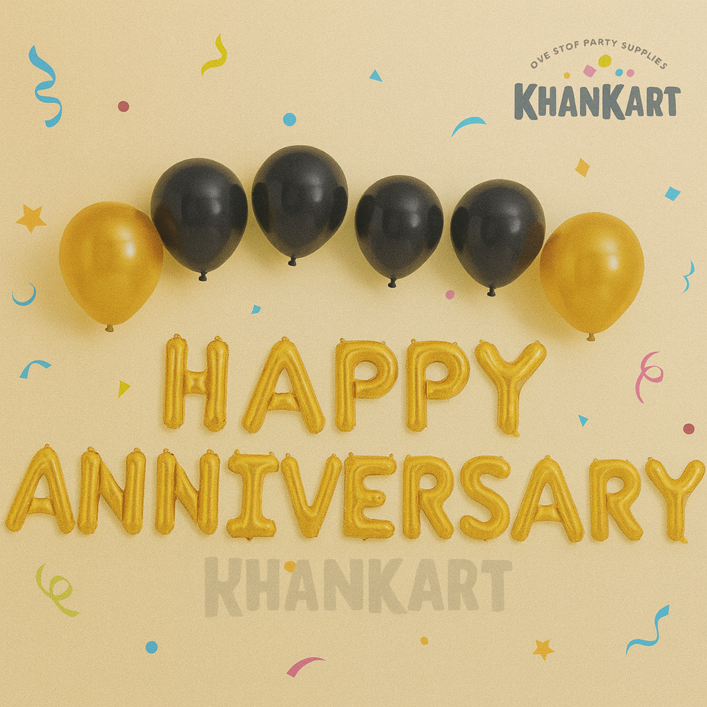 Golden Happy Anniversary Foil Balloons Set for Anniversary Theme Celebration & Decoration