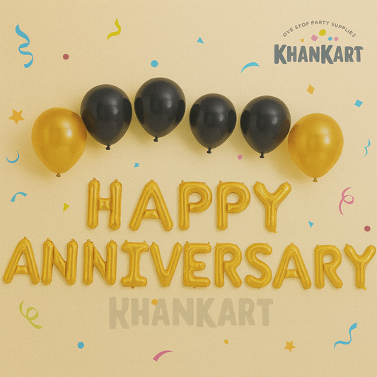 Golden Happy Anniversary Foil Balloons Set for Anniversary Theme Celebration & Decoration