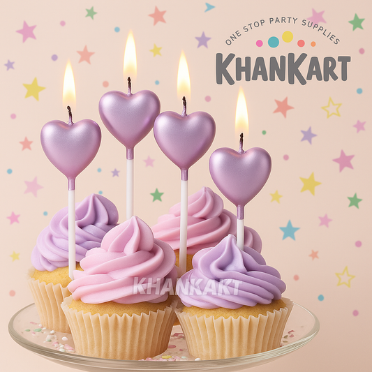 Pink Cake topper Candles in Heart Shape  Pack of 4