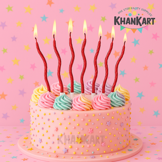 Red Twisty Birthday Glitter Candles Set of 10 , Metallic Color Curly Candles For Birthday, Wedding, Anniversary and Event Decoration