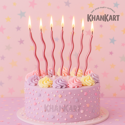 Pink Twisty Birthday Glitter Candles Set of 10, Metallic Color Curly Candles For Birthday, Wedding, Anniversary and Event Decoration