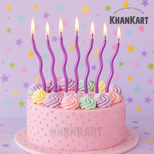 Purple Twisty Birthday Glitter Candles Set of 10, Metallic Color Curly Candles For Birthday, Wedding, Anniversary and Event Decoration