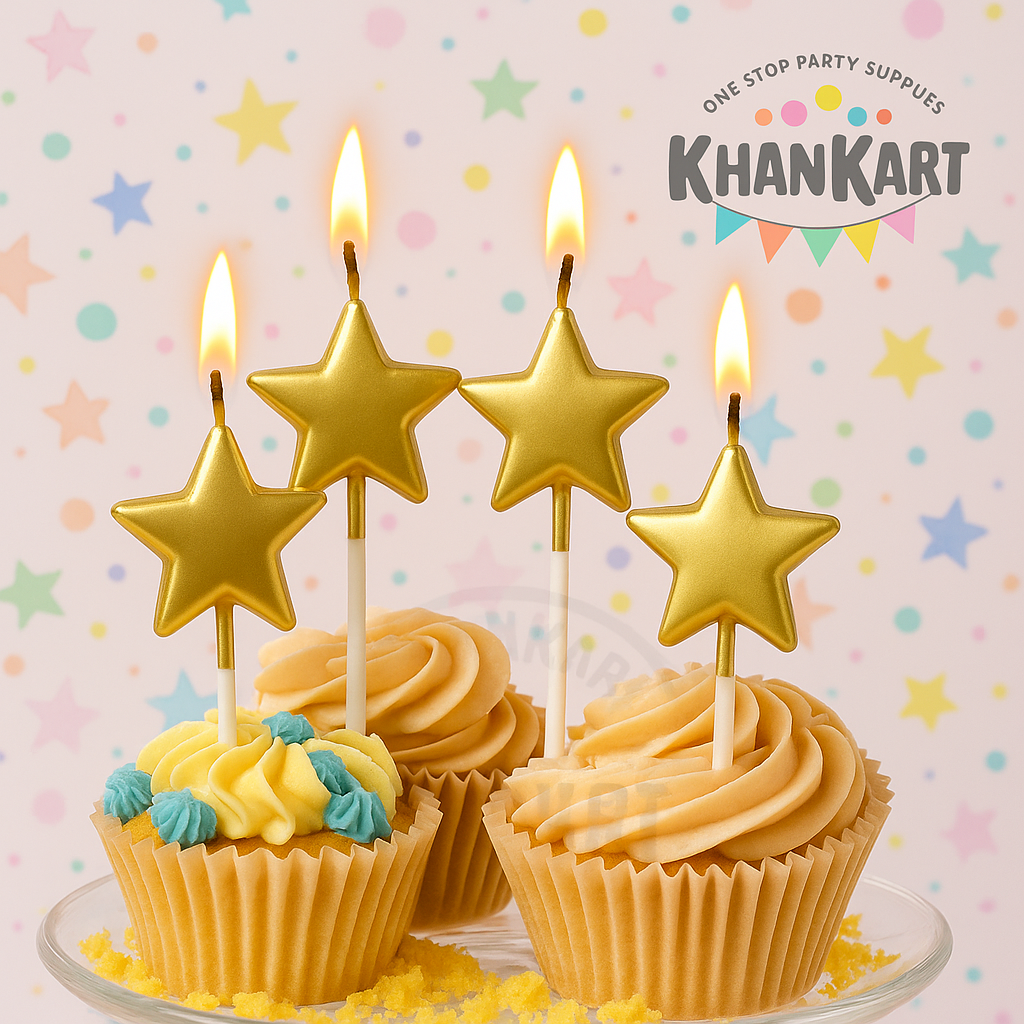 Silver Cake topper Candles in Star Shape  Pack of 4