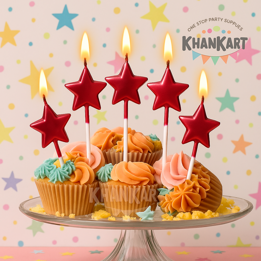 Silver Cake topper Candles in Star Shape  Pack of 4