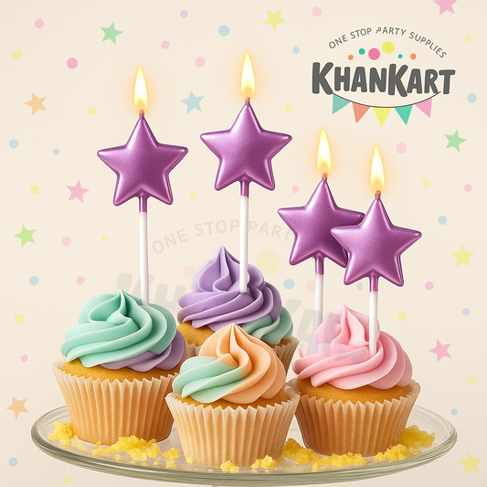 Pink  Cake topper Candles in Star Shape  Pack of 4