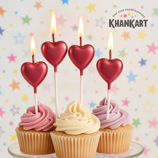 Red Cake topper Candles in Heart Shape  Pack of 4