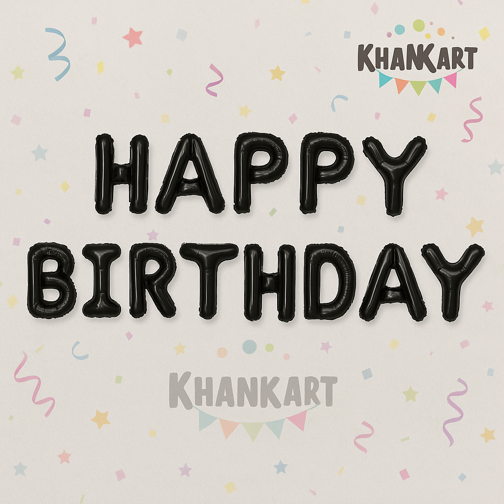 Black Happy Birthday Foil Balloon Banner for Decoration and Birthday Celebration