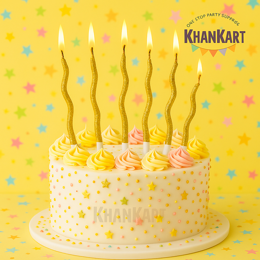 Golden Twisty Birthday Glitter Candles Set of 6, Metallic Color Curly Candles For Birthday, Wedding, Anniversary and Event Decoration