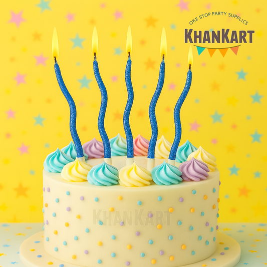 Blue Twisty Birthday Glitter Candles Set of 6, Metallic Color Curly Candles For Birthday, Wedding, Anniversary and Event Decoration