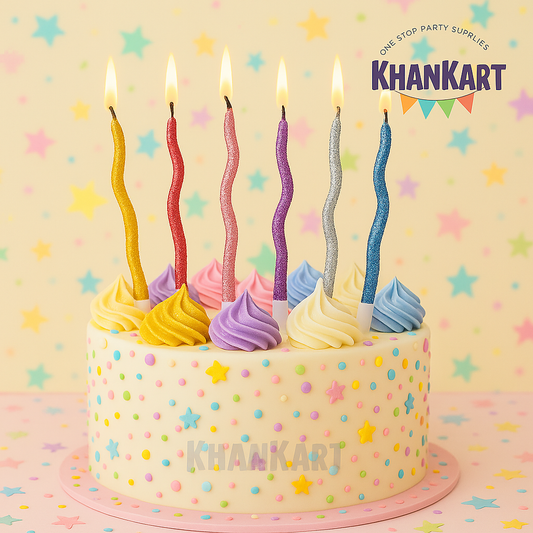 Multi Color Twisty Birthday Glitter Candles Set of 6, Metallic Color Curly Candles For Birthday, Wedding, Anniversary and Event Decoration