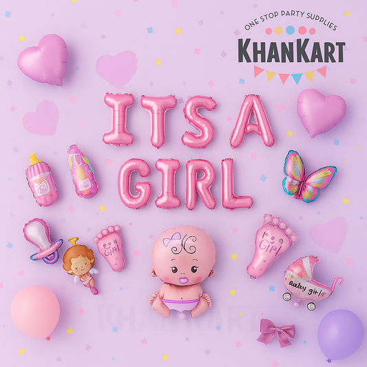 17PCS Premium Baby Shower & Birthday Balloon Decoration Set – Its A Girl Foil & Latex Balloons Combo