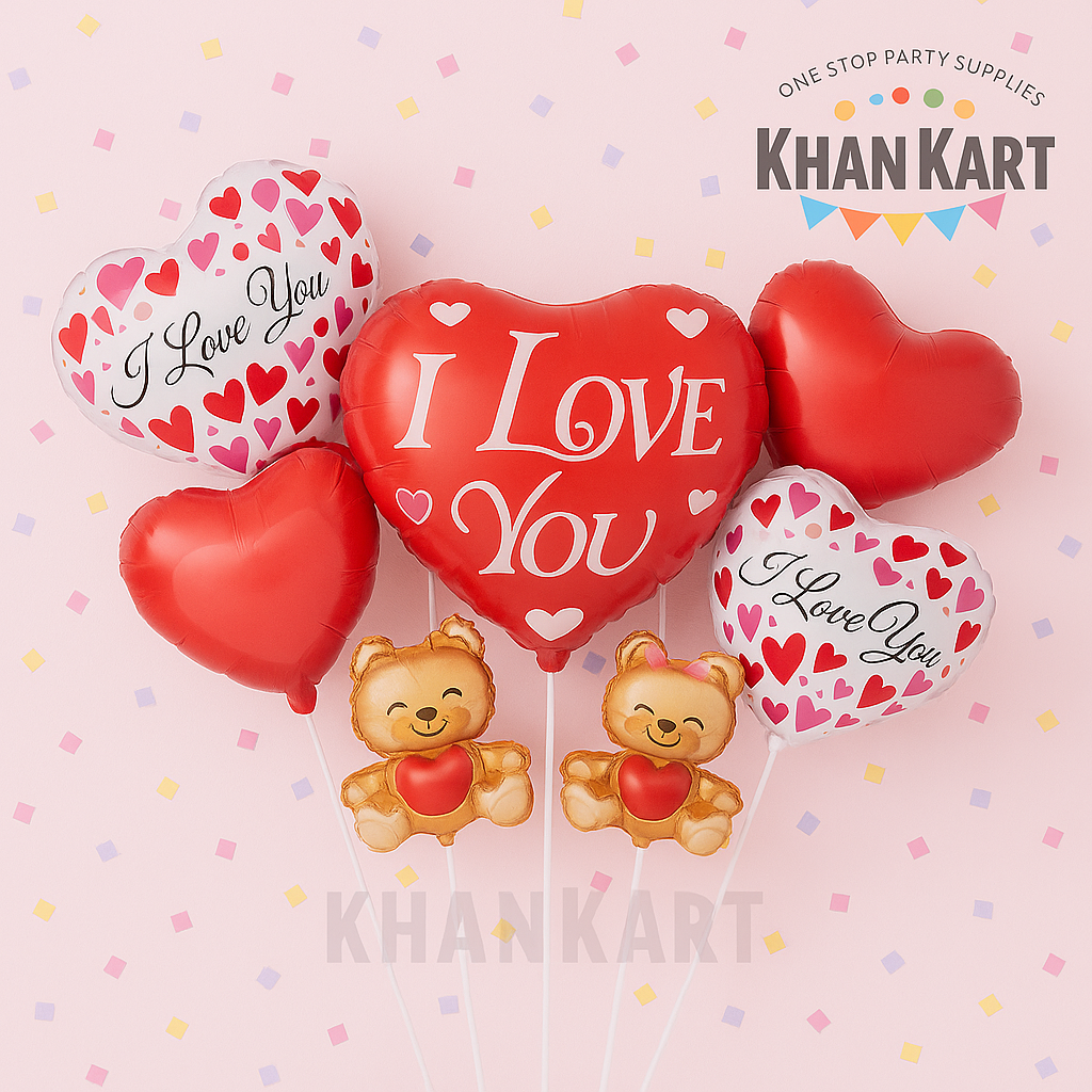 I Love You  5 Piece Foil Balloon Set Perfect Best for Romantic Celebrations And Decoration